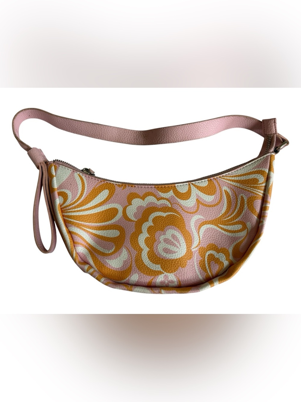 No Boundaries Y2K Pink & Orange Retro Psychedelic Half Moon Shoulder Bag BOHO
